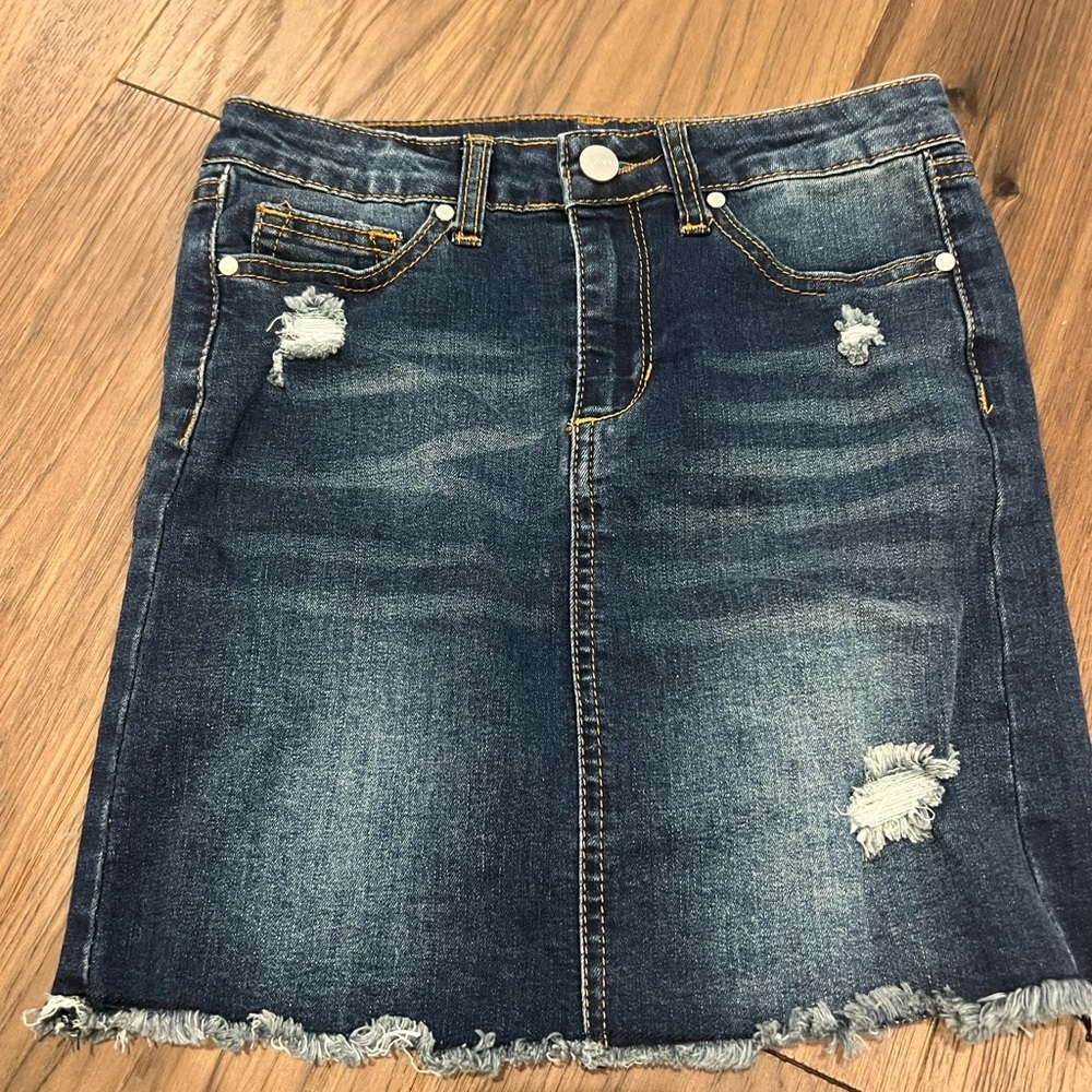 JOE'S Girls Denim The Markie Mid rise Mini Skirt Blue Jeans Distressed 12